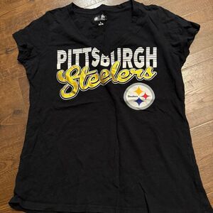 Pittsburgh Steelers Women’s V-Neck Tee Large NFL Team Apparel Black